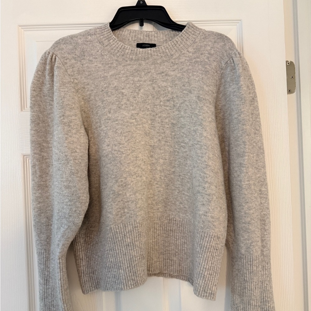 J. Crew Light Gray Crew Neck Sweater with puff sleeve